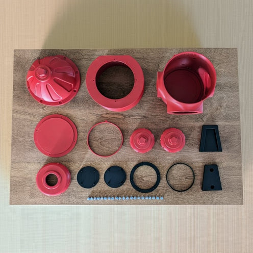 red fire hydrant birdhouse pieces