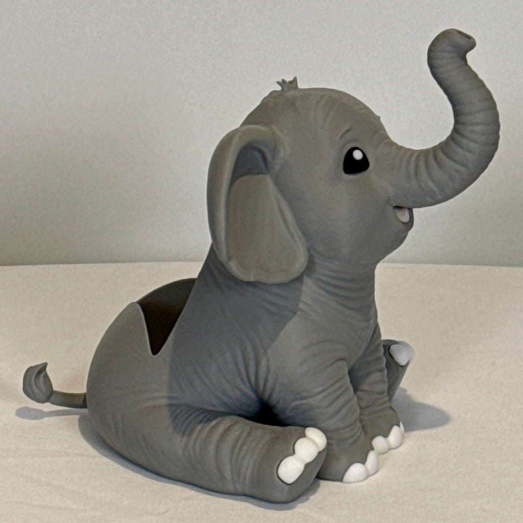 grey elephant soap bottle holder, right side view