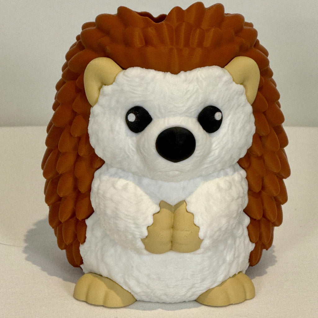 3D printed hedgehog soap bottle holder Front view