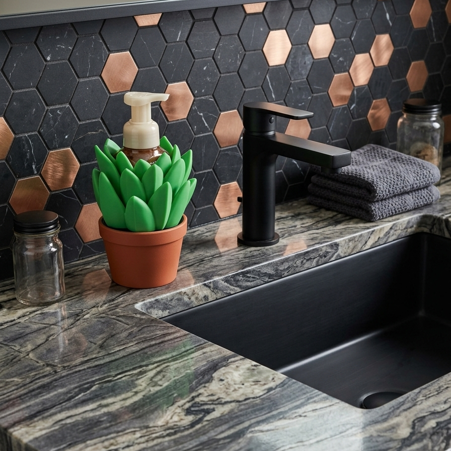 3D printed succulent soap bottle holder by the sink