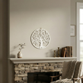 Decorative 3D printed 10" Tree of Life Wall Decor on a wall above a fireplace.