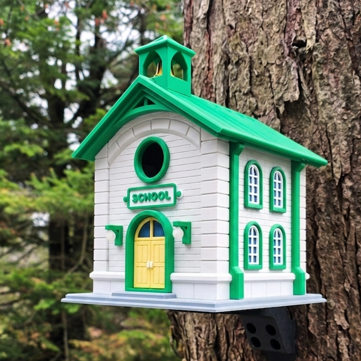3D printed schoolhouse birdhouse