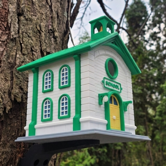 3D printed schoolhouse birdhouse
