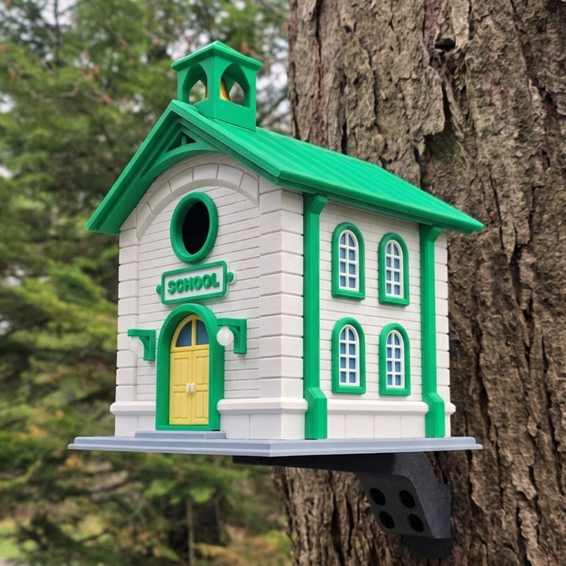 3D printed schoolhouse birdhouse